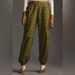 Anthropologie Women’s Eyelet Cargo Jogger Pants Army Green Cotton Pocket Size SP